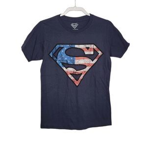 NEW SUPERMAN t-shirt American flag symbol navy blue tee S‎